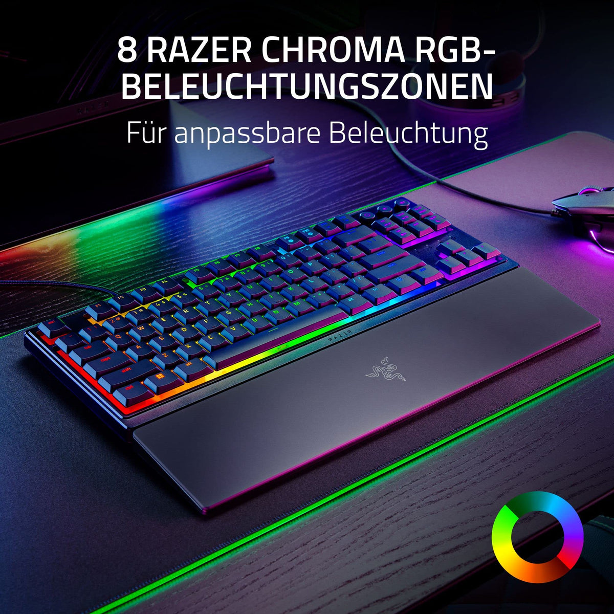 Razer Ornata V3 X - Flache Membran-Tastatur mit Chroma RGB (Lautlose Membran-Switches, Ergonomische Handballenauflage, Tastenkappen Anti-UV-Beschichtung) QWERTZ DE-Layout | Schwarz
