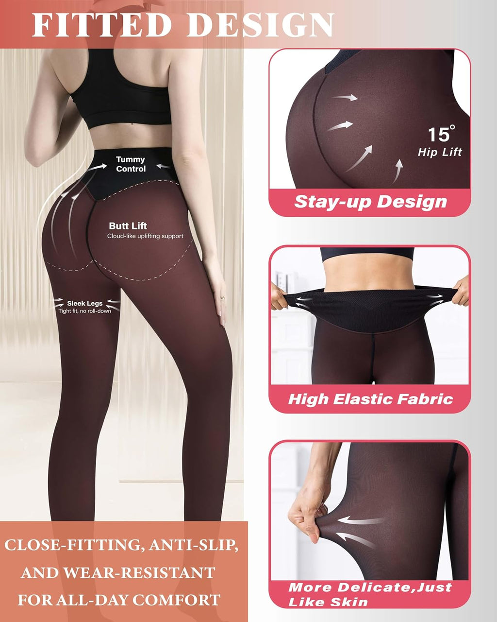 Unesmaro Womens Fleece Lined Tights, Translucent Thermal Pantyhose Leggings