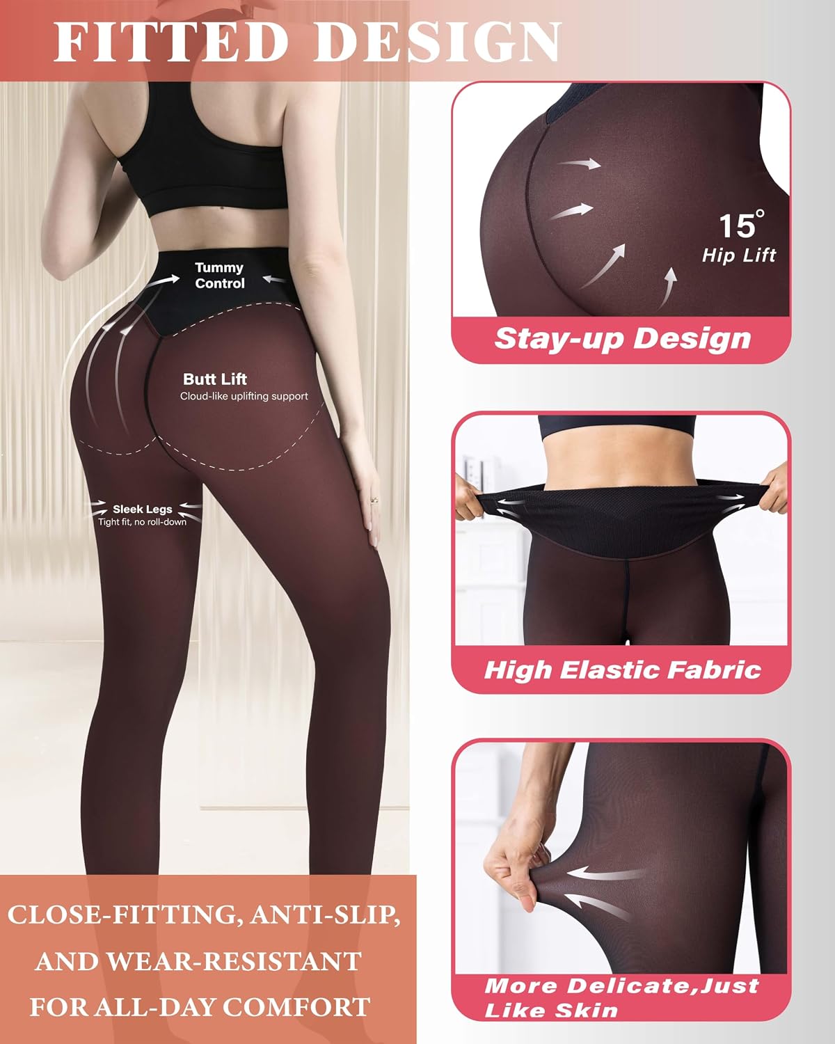 Unesmaro Womens Fleece Lined Tights, Translucent Thermal Pantyhose Leggings