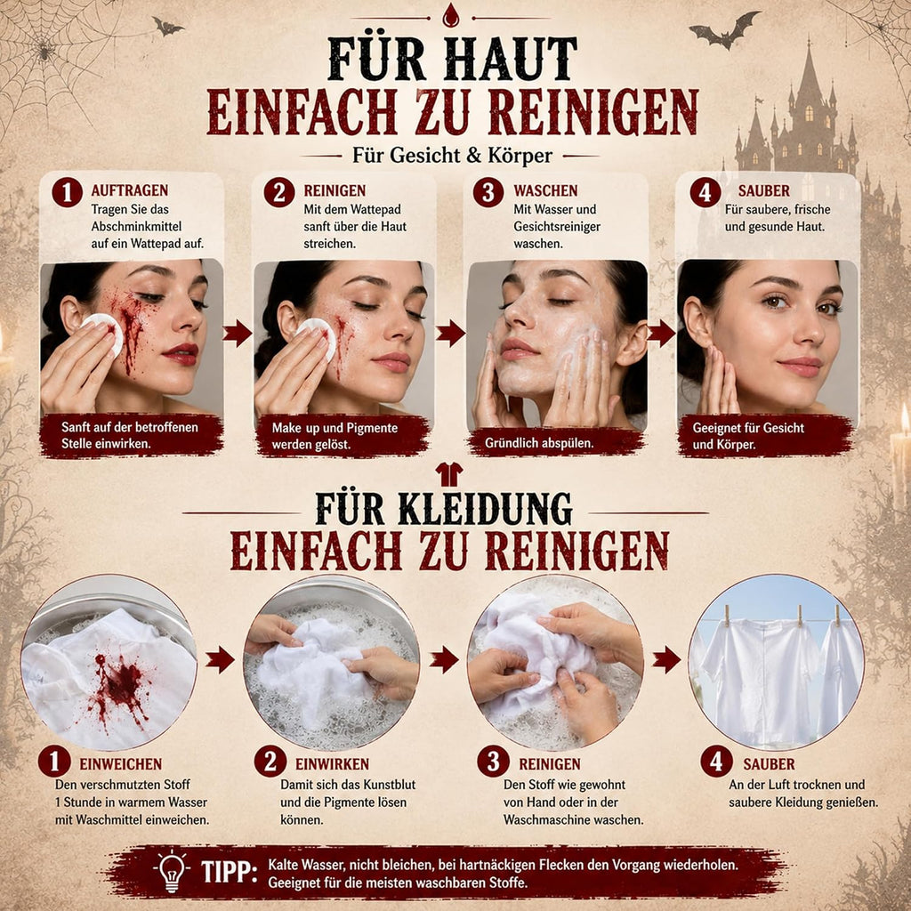 Kunstblut Halloween Fake Blood Schminke Make Up 10er Set Auswaschbar