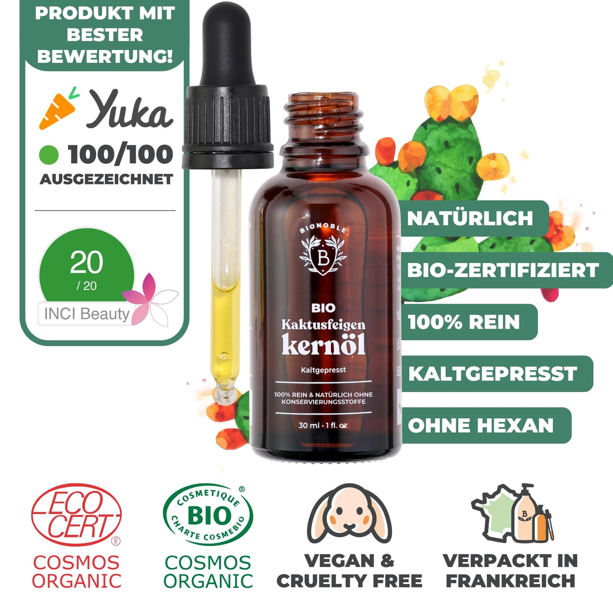 BIONOBLE Arganöl Bio Kaltgepresst - Haare, Gesicht, Haut - Marokko - 50ml