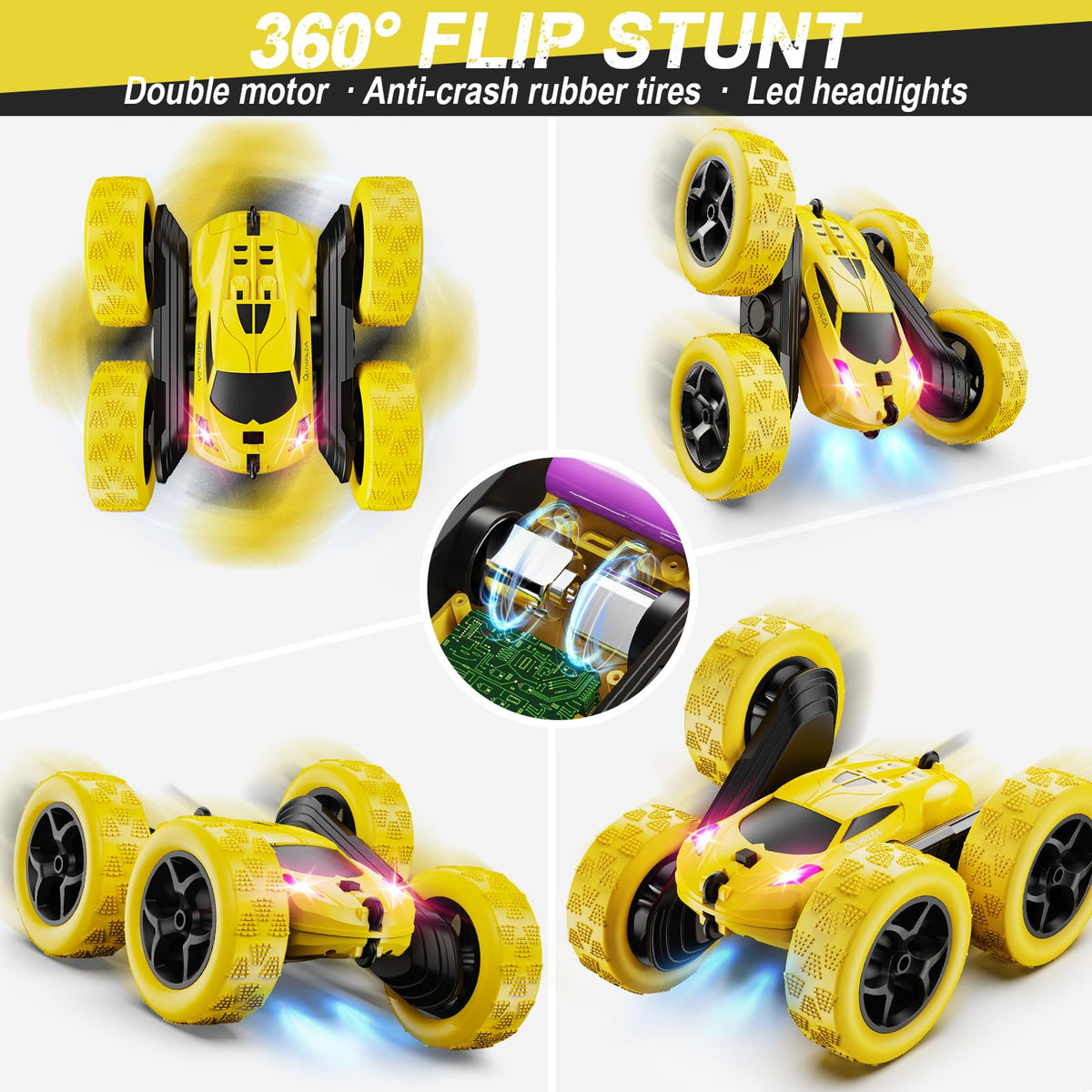 QUNREDA Remote Control Car, RC Cars Toys for Kids Ages 6-12, 4WD Stunt Car with LED Lights & 360° Flips, 2.4GHz, Upgraded USB-C Modular Batteries, 8-10 Year Old Boys Birthday Gift 1-Blue