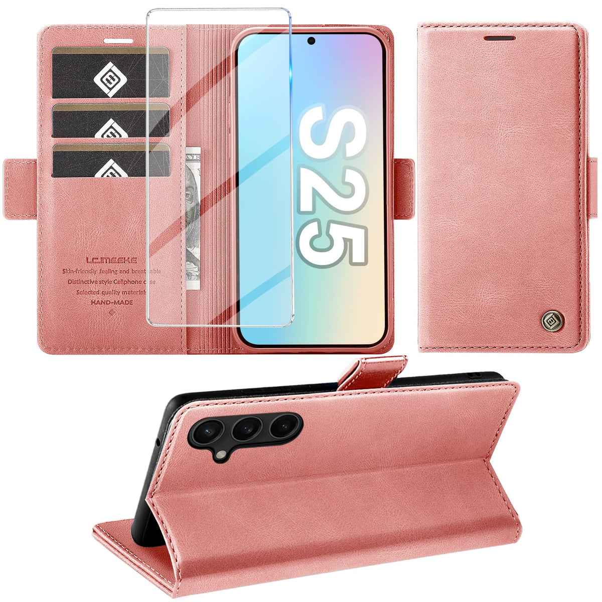 Giyer Handyhülle für Samsung Galaxy S24 5G Hülle mit Schutzfolie, Schutzhülle Galaxy S24 5G PU-Leder Wallet Flip Case Standfunktion Kartenfach Klapphülle für Samsung S24 5G Full Cover (Grün)