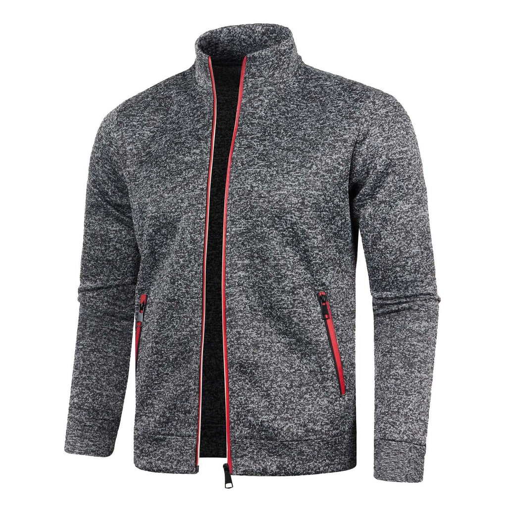Generisch Sweatjacke Herren Ohne Kapuze Cardigan Mit Reißverschluss Langarm Janker Stehkragen Pullover Casual Warme Herbst/Winterjacke Klassischer Strickweste Trachtenjacke Freizeitjacke