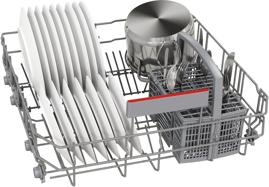 Bosch SMU4EVS08E, Serie 4, Smarter Unterbau-Geschirrspüler 60 cm, Besteckschublade, Spülmaschine mit Programmassistent, besonders Leise, höhenverstellbarer Oberkorb, Automatische Türöffnung, Edelstahl