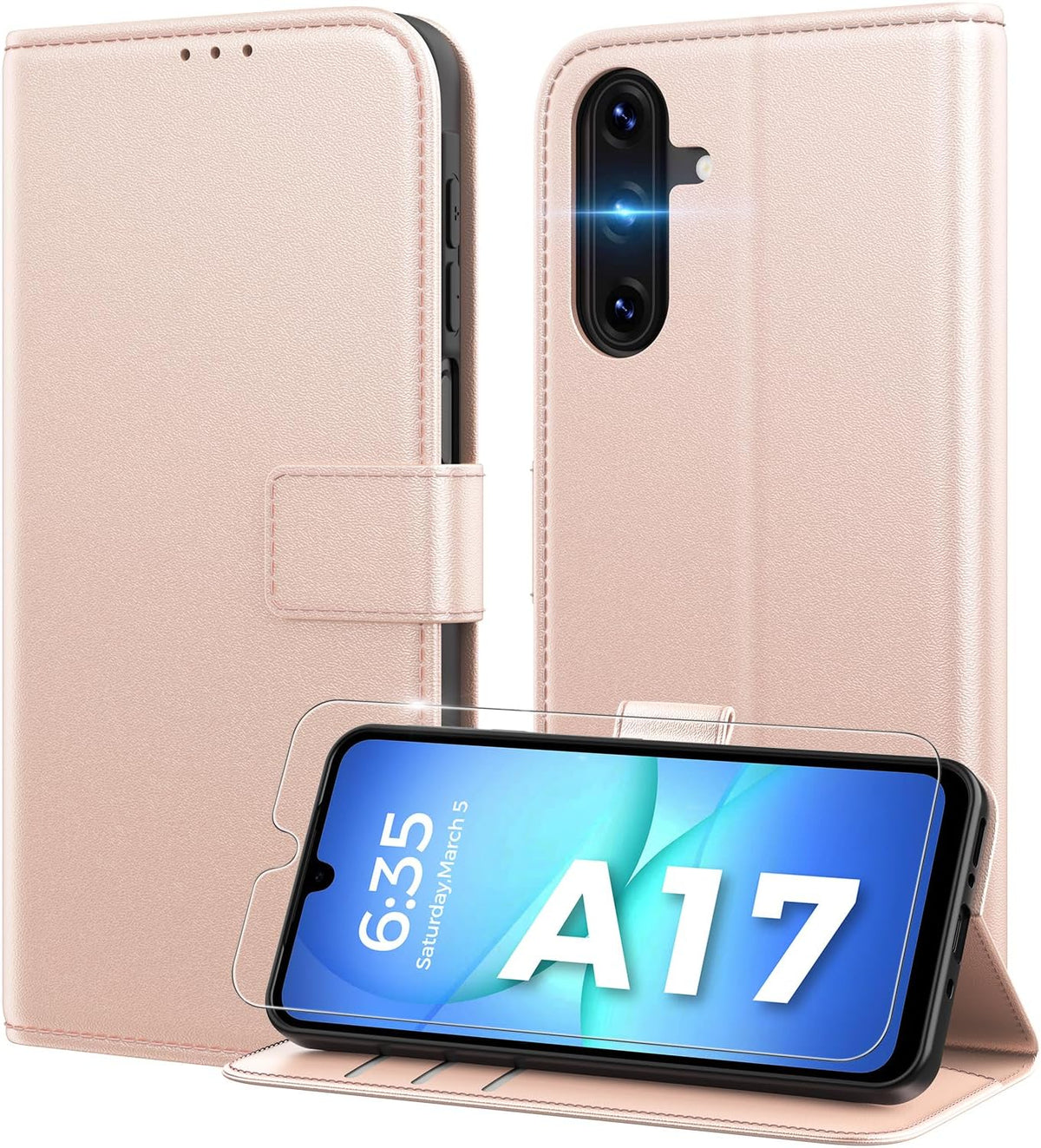 Peakally Handyhülle für Samsung Galaxy A17 5G Hülle [Mit 1 Stück Panzer Schutz Glas] [Premium PU Leder] [RFID-Blockierung] [Kartenfach] Klapphülle kompatibel mit Galaxy A17 5G / 4G - Grün