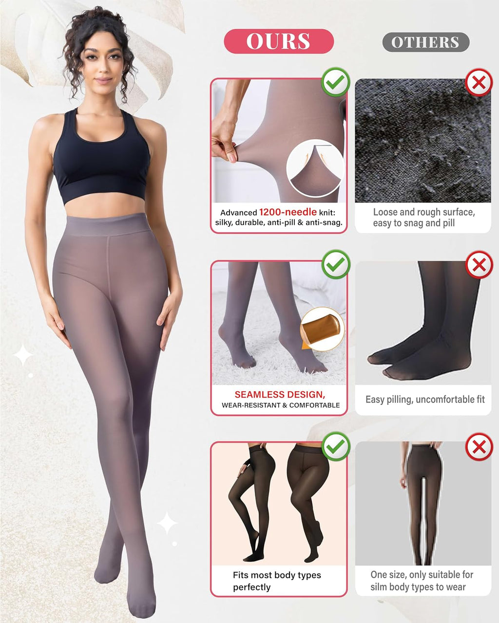 Unesmaro Womens Fleece Lined Tights, Translucent Thermal Pantyhose Leggings