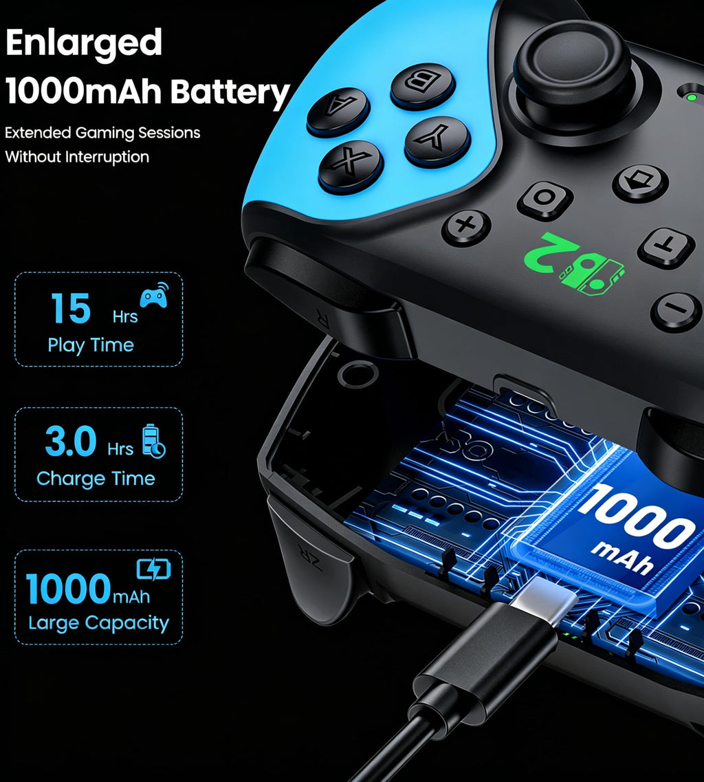 HELLCOOL Switch Controller, Kabellos Switch Pro Controller für Switch/Lite/OLED Konsole, Macro/Turbo/Aufwachfunktion, Präzise Steuerung, Dual Motors Vibration, 15 Std Spieldauer