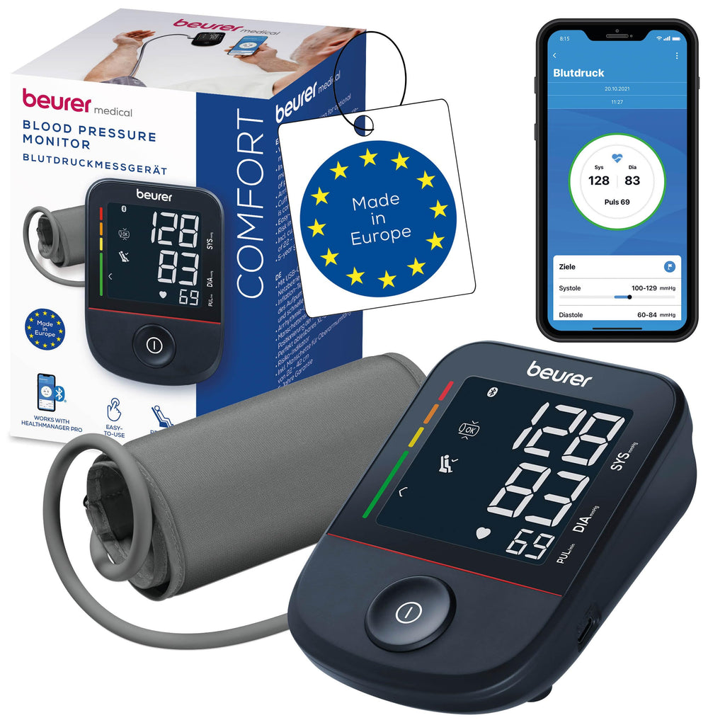Beurer BM 27 Oberarm-Blutdruckmessgerät mit Manschettensitzkontrolle, klinisch validiert, Manschette für 22-42 cm, Risikoindikator, Arrhythmie-Erkennung, Datenübertragung zu Apple Health und co.