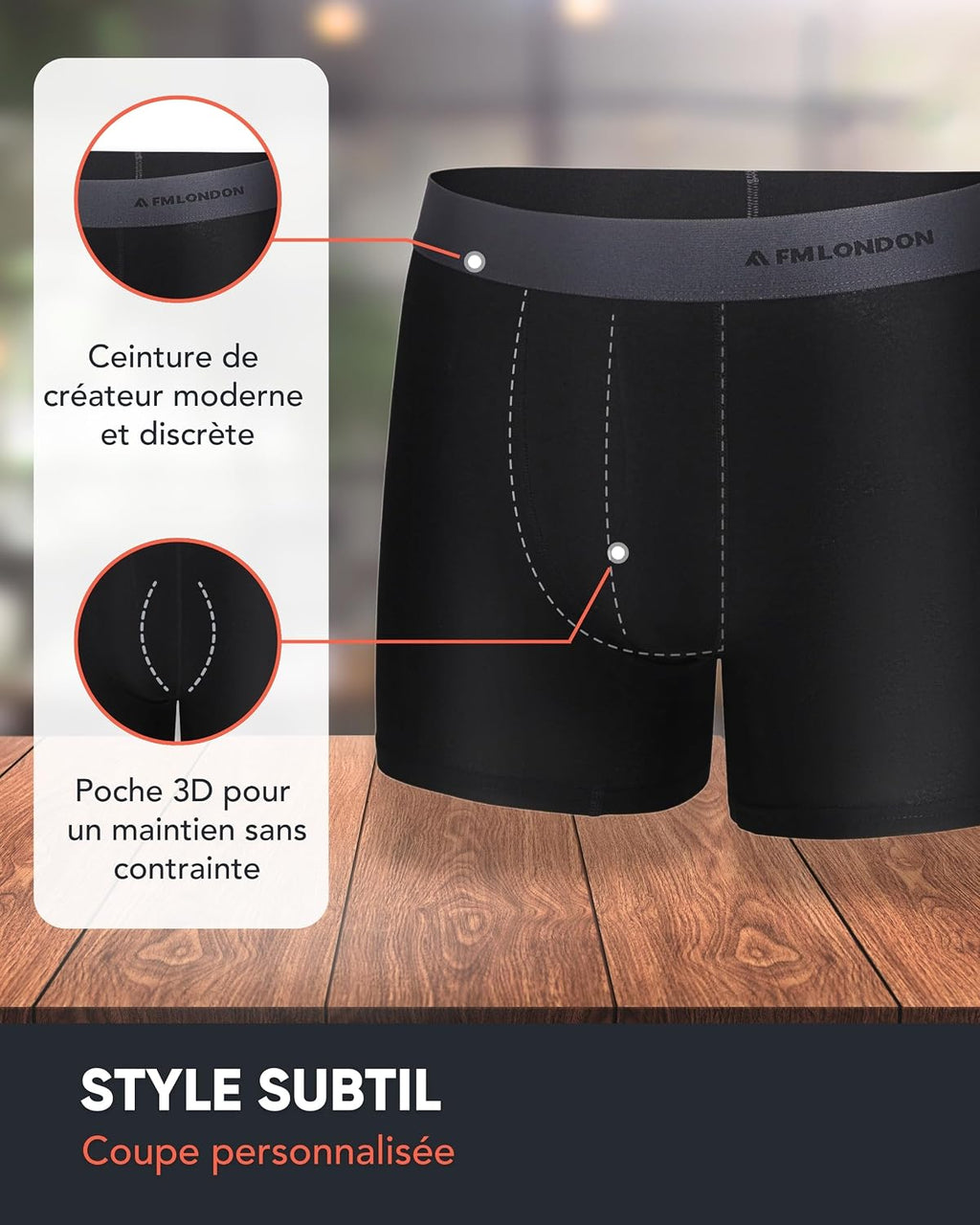 FM London Lot de 7 Boxers Respirants Homme sans Étiquette, Extensibles
