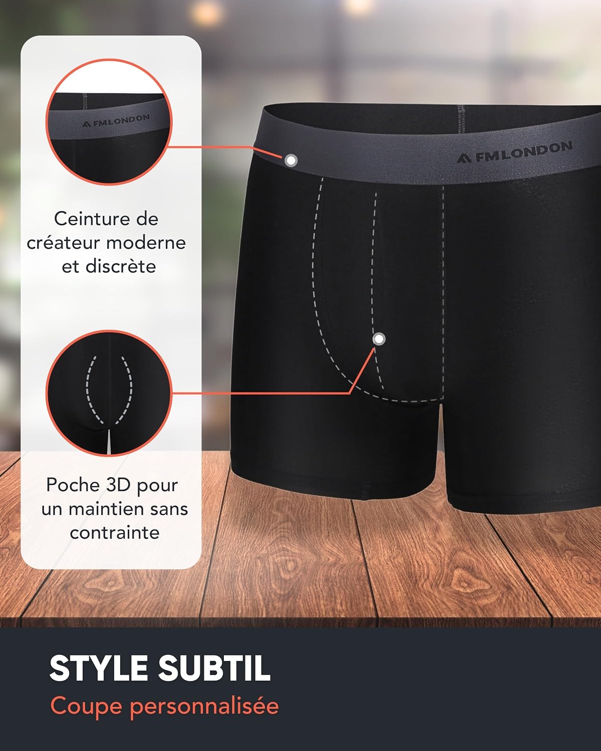 FM London Lot de 7 Boxers Respirants Homme sans Étiquette, Extensibles