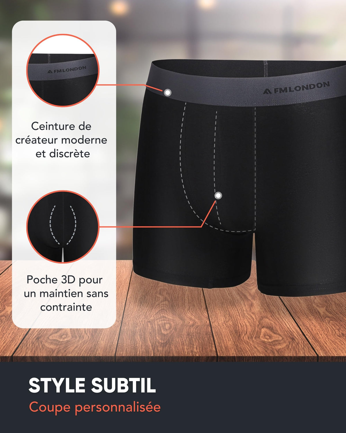 FM London Lot de 7 Boxers Respirants Homme sans Étiquette, Extensibles