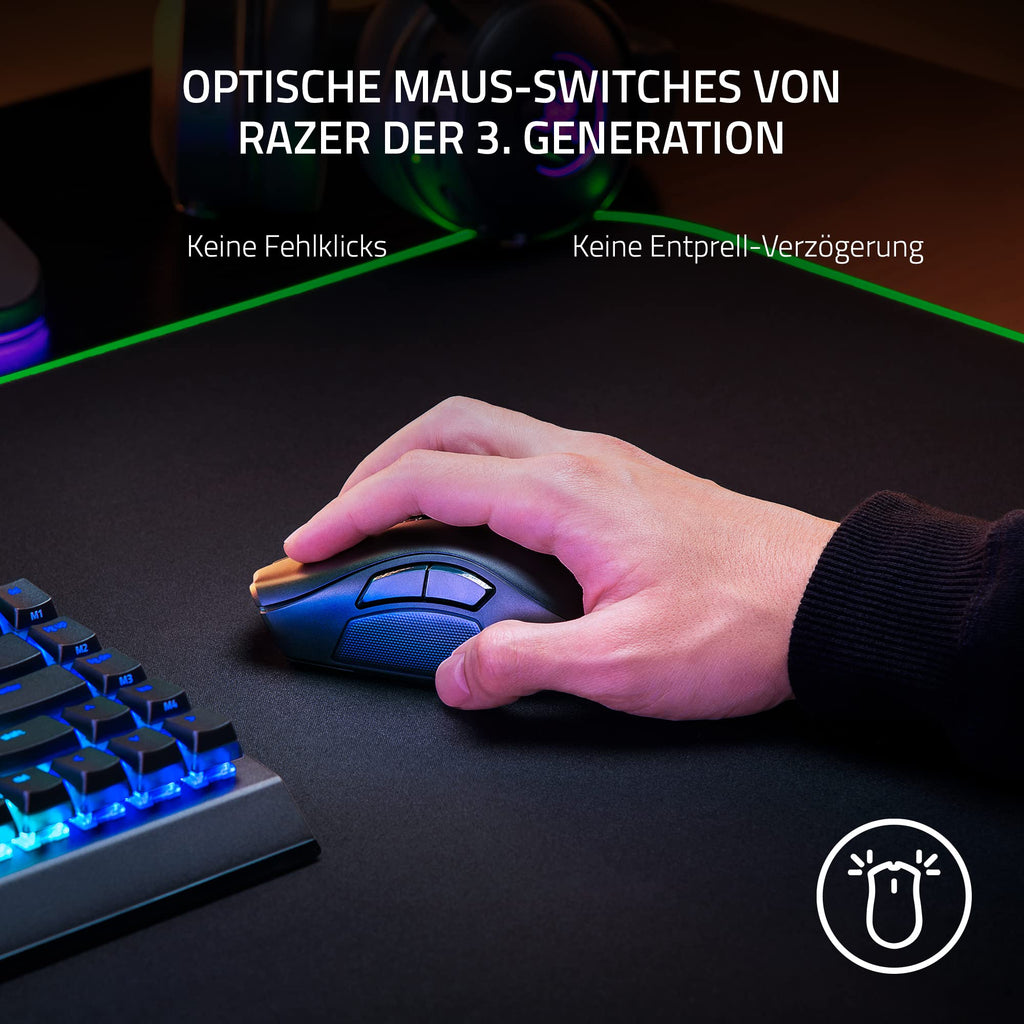 Razer Naga V2 HyperSpeed - Ergonomische Kabellose MMO Gaming Maus (19 Programmierbaren Tasten, Wireless 2,4 GHz, Bluetooth, Bis zu 250 Stunden, Focus Pro 30K Optischer Sensor) Schwarz