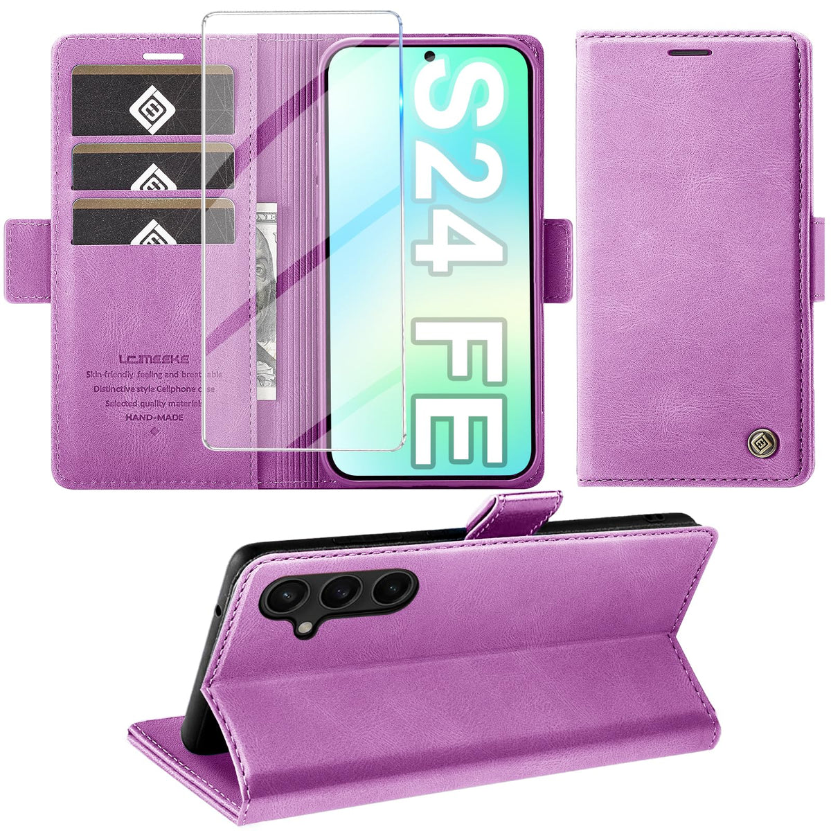 Giyer Handyhülle für Samsung Galaxy S24 5G Hülle mit Schutzfolie, Schutzhülle Galaxy S24 5G PU-Leder Wallet Flip Case Standfunktion Kartenfach Klapphülle für Samsung S24 5G Full Cover (Grün)