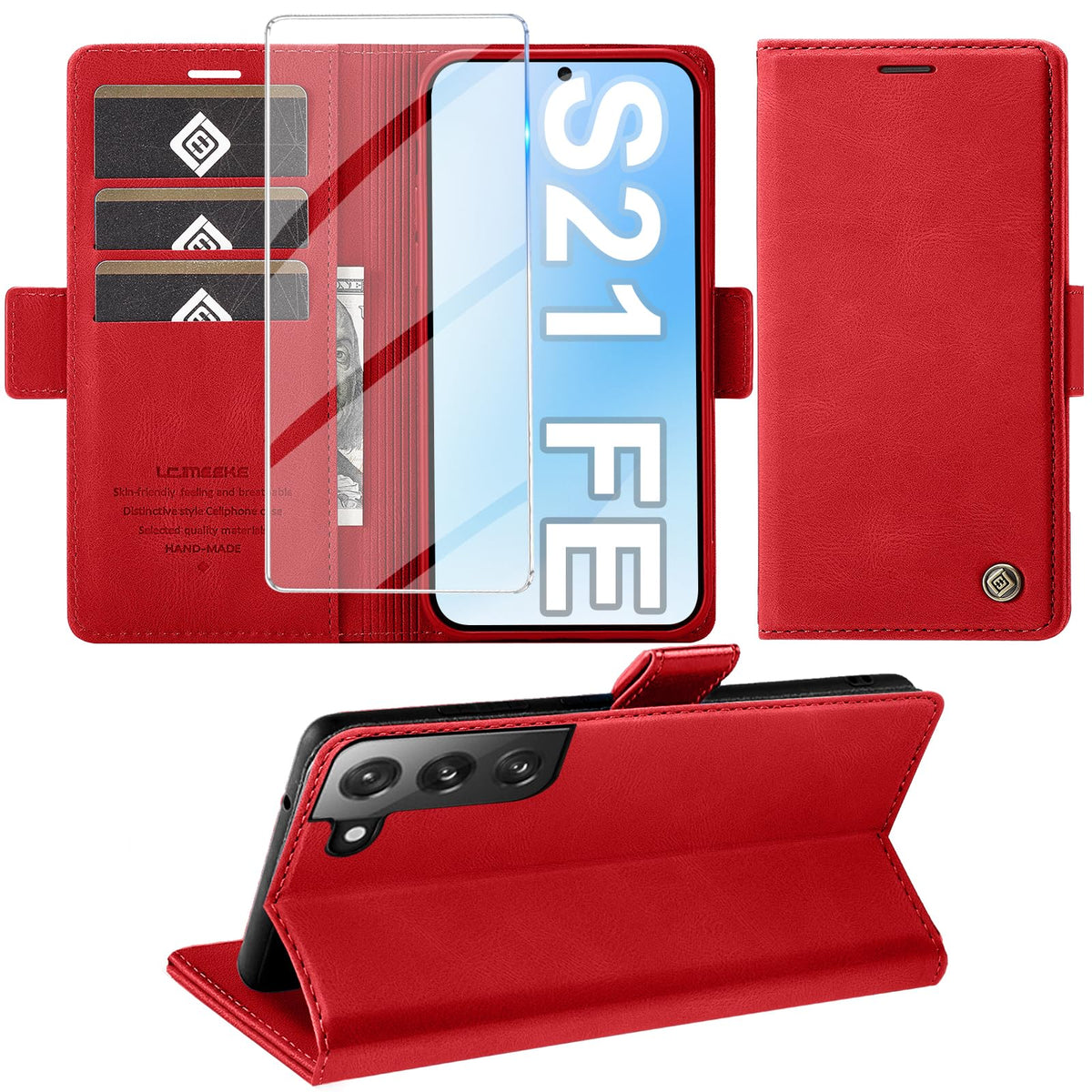 Giyer Handyhülle für Samsung Galaxy S24 5G Hülle mit Schutzfolie, Schutzhülle Galaxy S24 5G PU-Leder Wallet Flip Case Standfunktion Kartenfach Klapphülle für Samsung S24 5G Full Cover (Grün)