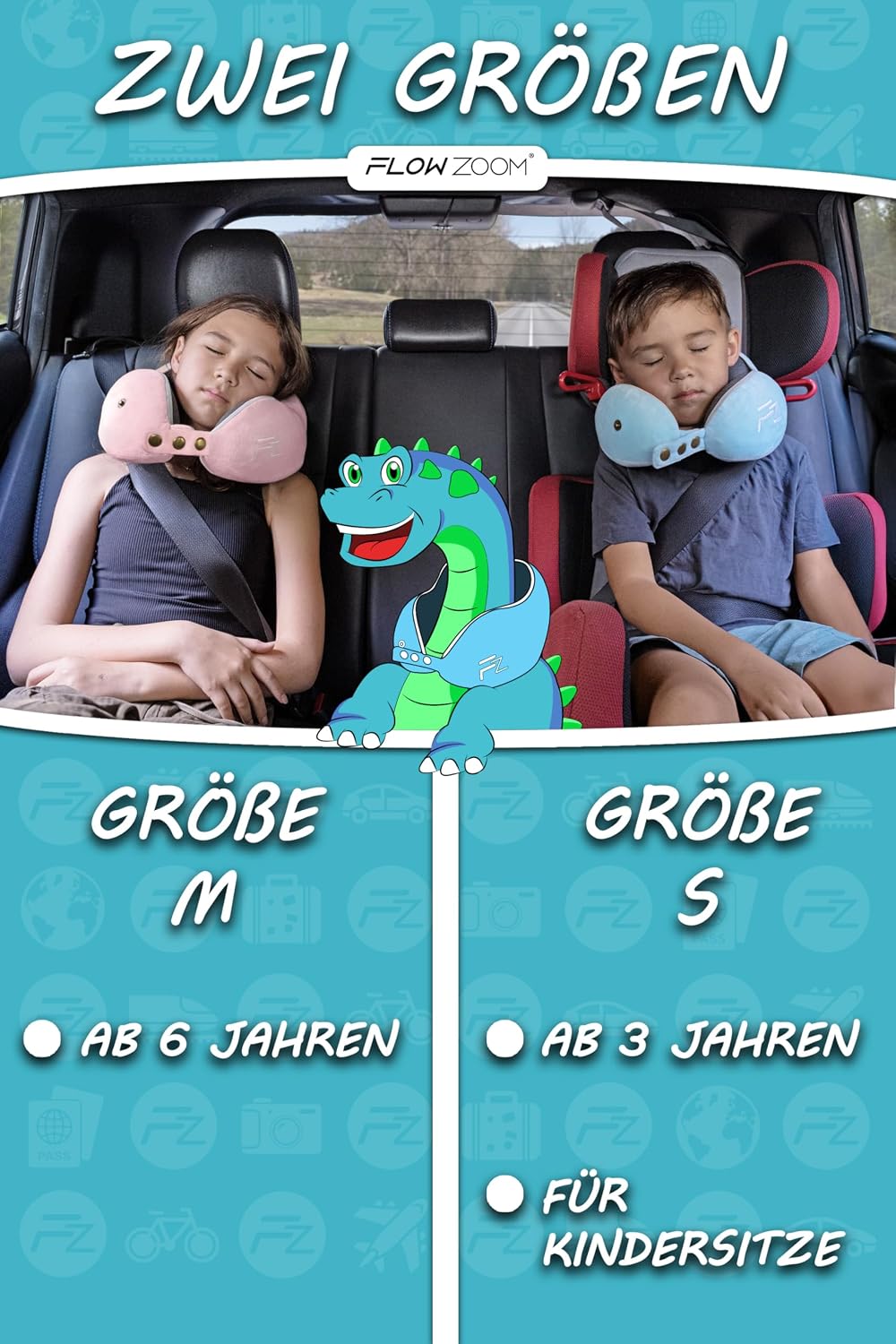 FLOWZOOM Comfy Nackenkissen Flugzeug & Auto mit Kapuze - Einstellbares Memory Foam Reisekissen mit Druckknöpfen für 360° Stütze, weicher Bezug - inkl. Transportbeutel - Grau