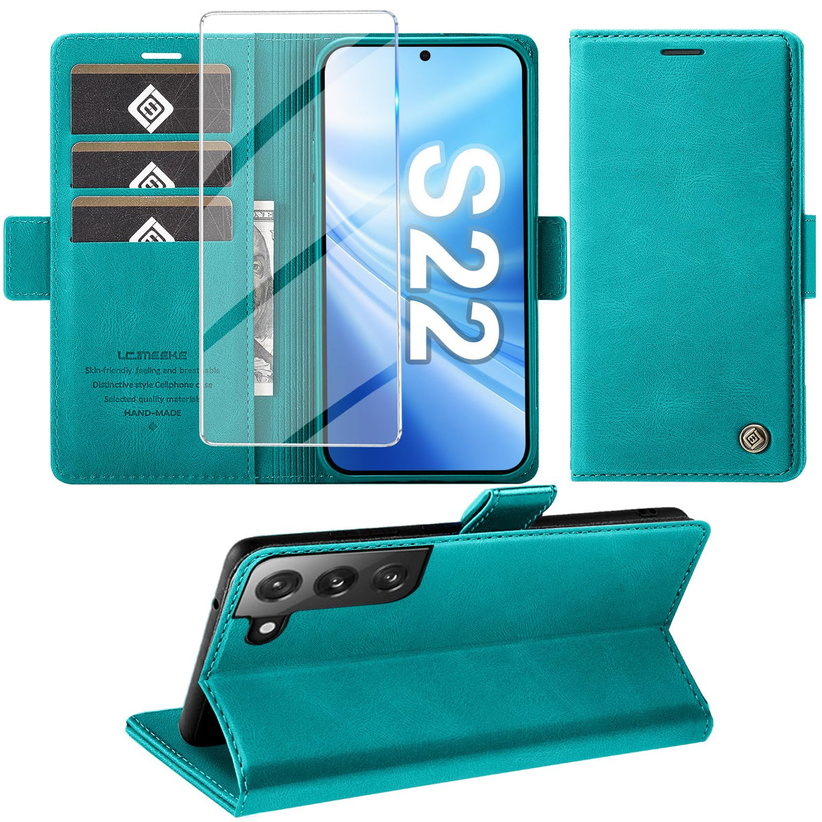 Giyer Handyhülle für Samsung Galaxy S24 5G Hülle mit Schutzfolie, Schutzhülle Galaxy S24 5G PU-Leder Wallet Flip Case Standfunktion Kartenfach Klapphülle für Samsung S24 5G Full Cover (Grün)