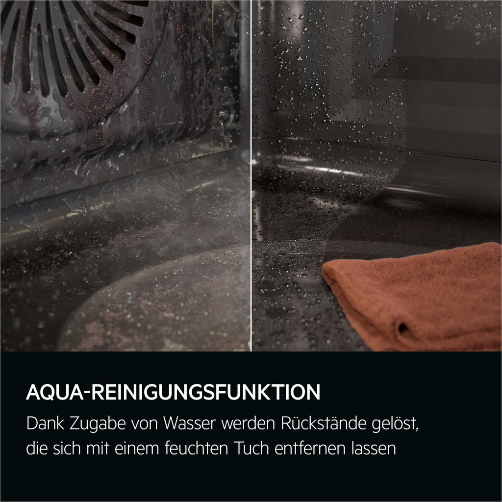 AEG Einbaubackofen, Serie 5 Ringheißluft: Gleichmäßige Garergebnisse auf 3 Ebenen, Pyrolyse Selbstreinigung, 45 Automatikprogramme, LED-Touchdisplay, Schnellaufheizung, Edelstahl, OU5PB40WSM