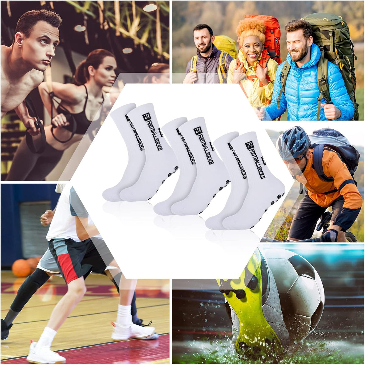 FANTESI 3 Paare Fußballsocken für Herren Damen,Sportsocken Fußball
