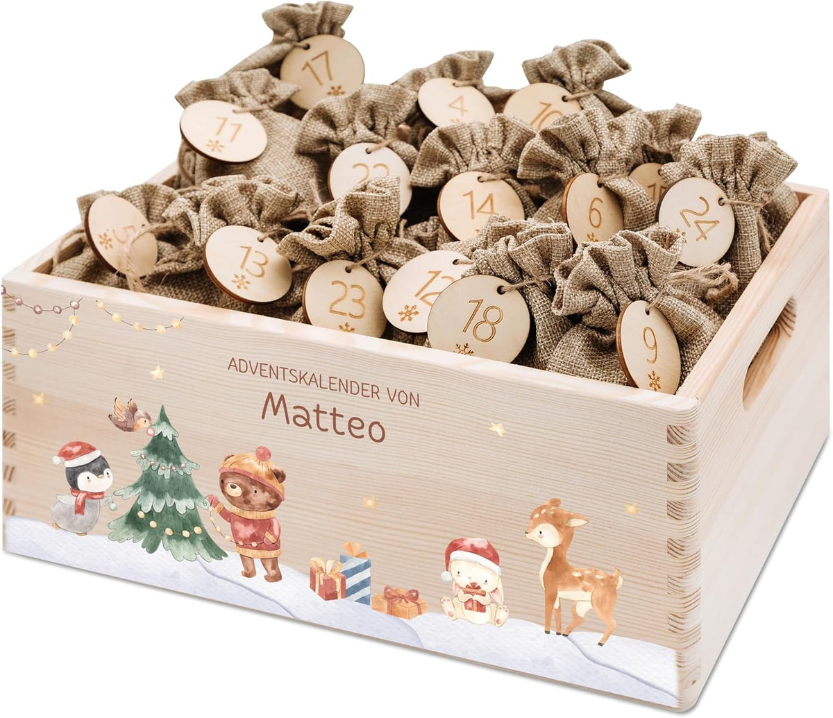 Bärenfreunde Personalisierter Adventskalender zum Befüllen, Holz, Baum