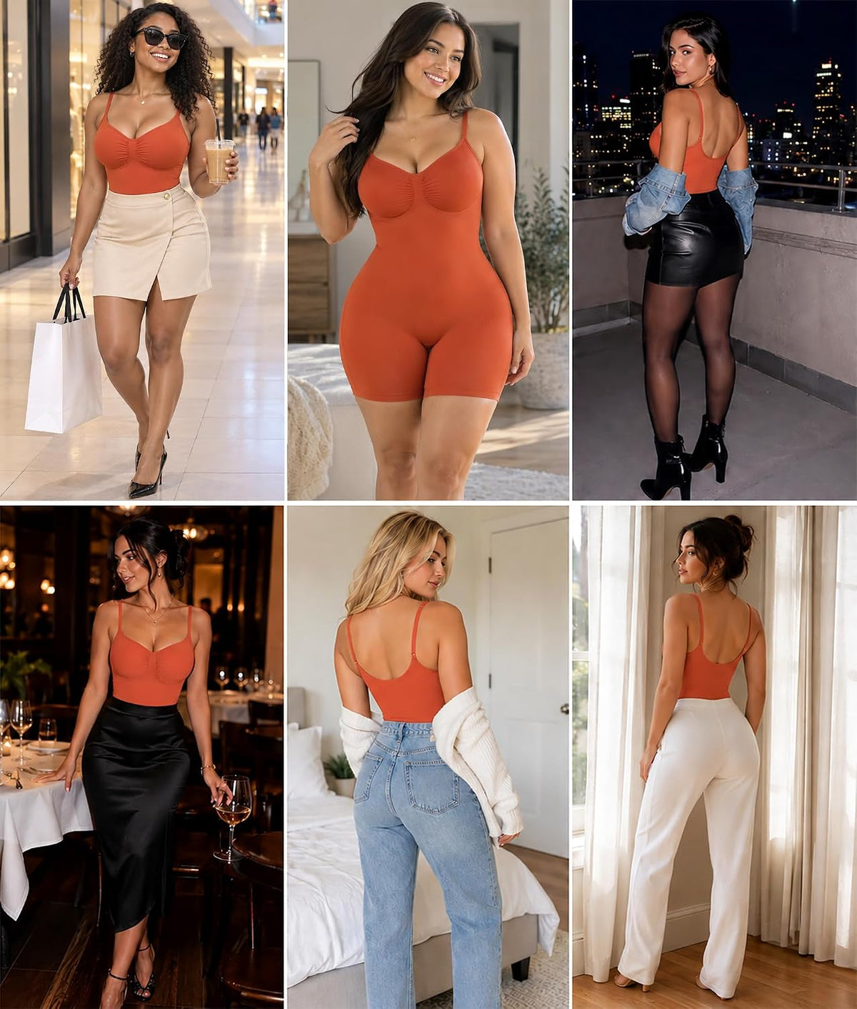 SHAPERX Shapewear for Women Tummy Control Bodysuit Mid Thigh Body Shaper Shorts for a Lifted Look