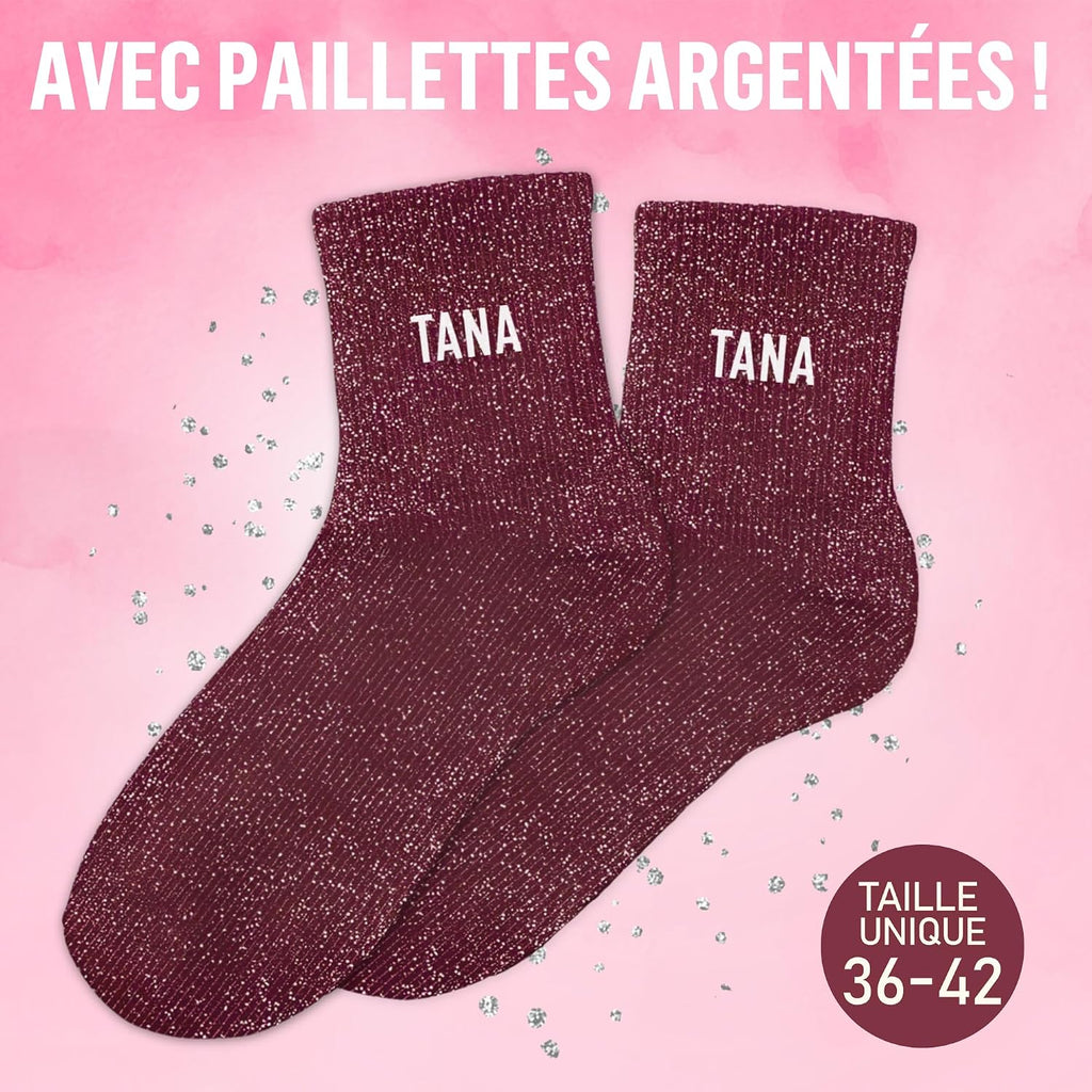 MASSA Chaussettes Paillettes - Taille Unique - Parfaite, Unique, Wesh, Tana, Princesse, Pipelette, Raleuse, Gourmande, Aigrie, Mamounette - Chaussettes à Paillettes
