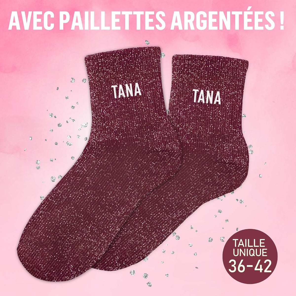 MASSA Chaussettes Paillettes - Taille Unique - Parfaite, Unique, Wesh, Tana, Princesse, Pipelette, Raleuse, Gourmande, Aigrie, Mamounette - Chaussettes à Paillettes