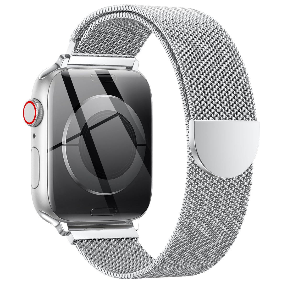OULUOQI Edelstahl Milanaise Armband für Apple Watch 44mm 46mm 45mm 49mm