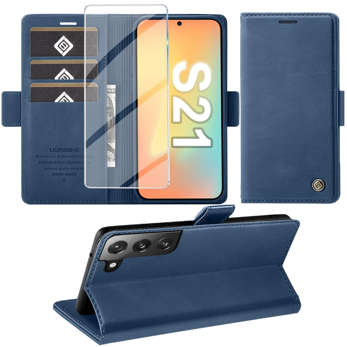 Giyer Handyhülle für Samsung Galaxy S24 5G Hülle mit Schutzfolie, Schutzhülle Galaxy S24 5G PU-Leder Wallet Flip Case Standfunktion Kartenfach Klapphülle für Samsung S24 5G Full Cover (Grün)
