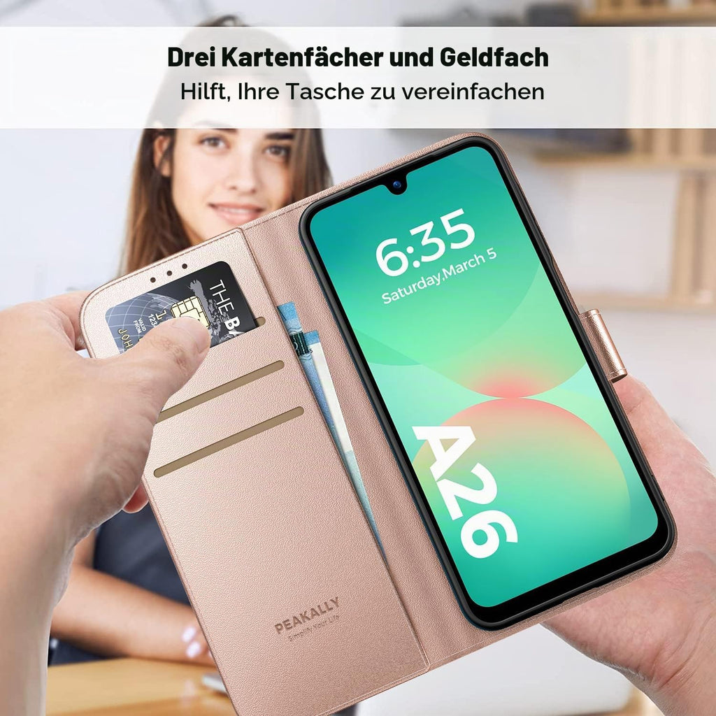 Peakally Handyhülle für Samsung Galaxy A17 5G Hülle [Mit 1 Stück Panzer Schutz Glas] [Premium PU Leder] [RFID-Blockierung] [Kartenfach] Klapphülle kompatibel mit Galaxy A17 5G / 4G - Grün
