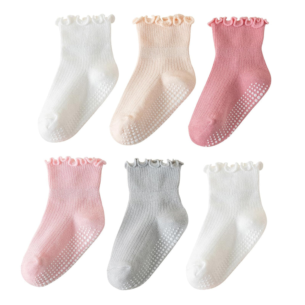 ANYANIME Kleinkind-Socken mit Rüschen für Mädchen, rutschfeste Babysocken mit Noppen, süße Rüschen-Socken