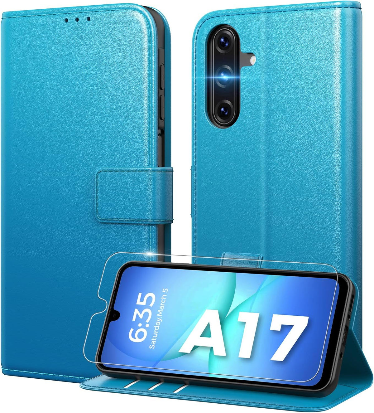 Peakally Handyhülle für Samsung Galaxy A17 5G Hülle [Mit 1 Stück Panzer Schutz Glas] [Premium PU Leder] [RFID-Blockierung] [Kartenfach] Klapphülle kompatibel mit Galaxy A17 5G / 4G - Grün