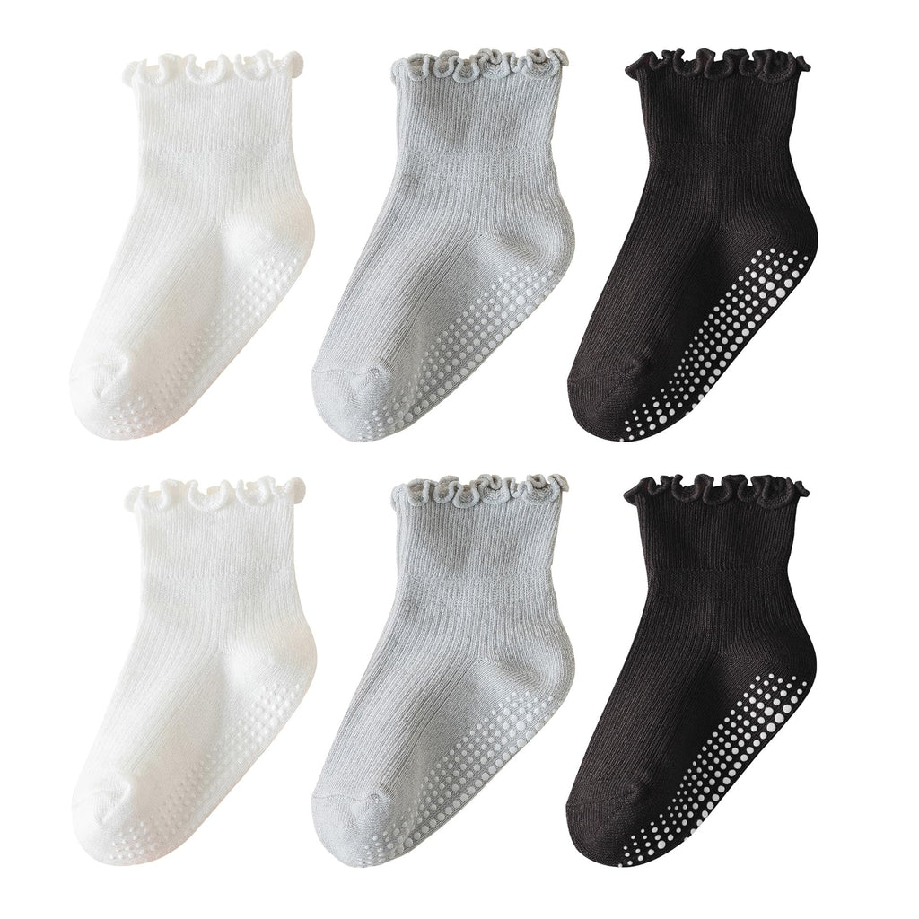 ANYANIME Kleinkind-Socken mit Rüschen für Mädchen, rutschfeste Babysocken mit Noppen, süße Rüschen-Socken