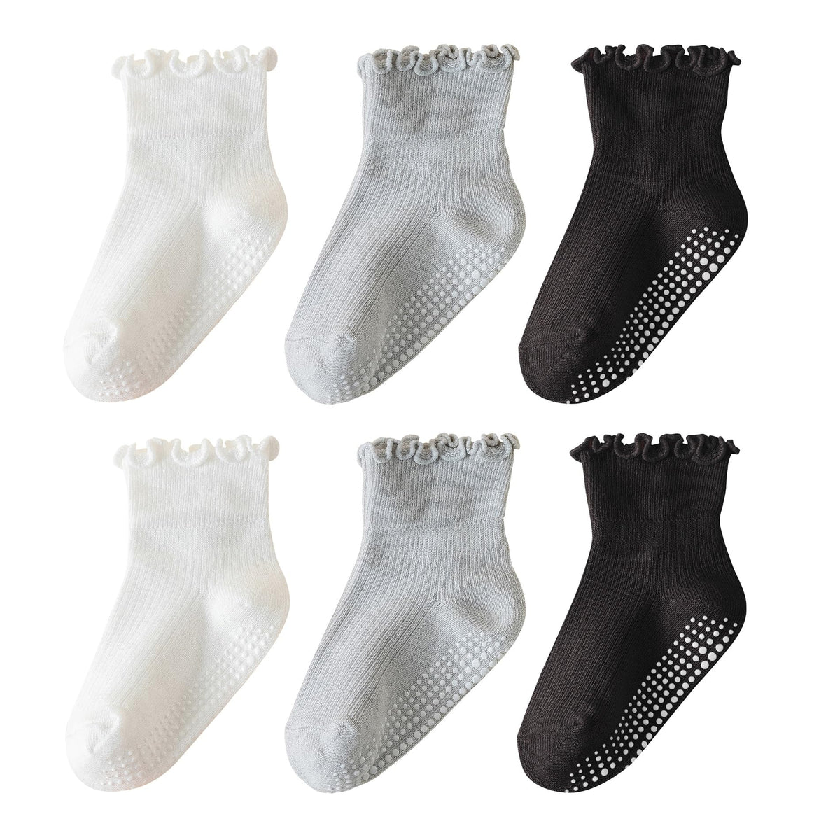 ANYANIME Kleinkind-Socken mit Rüschen für Mädchen, rutschfeste Babysocken mit Noppen, süße Rüschen-Socken