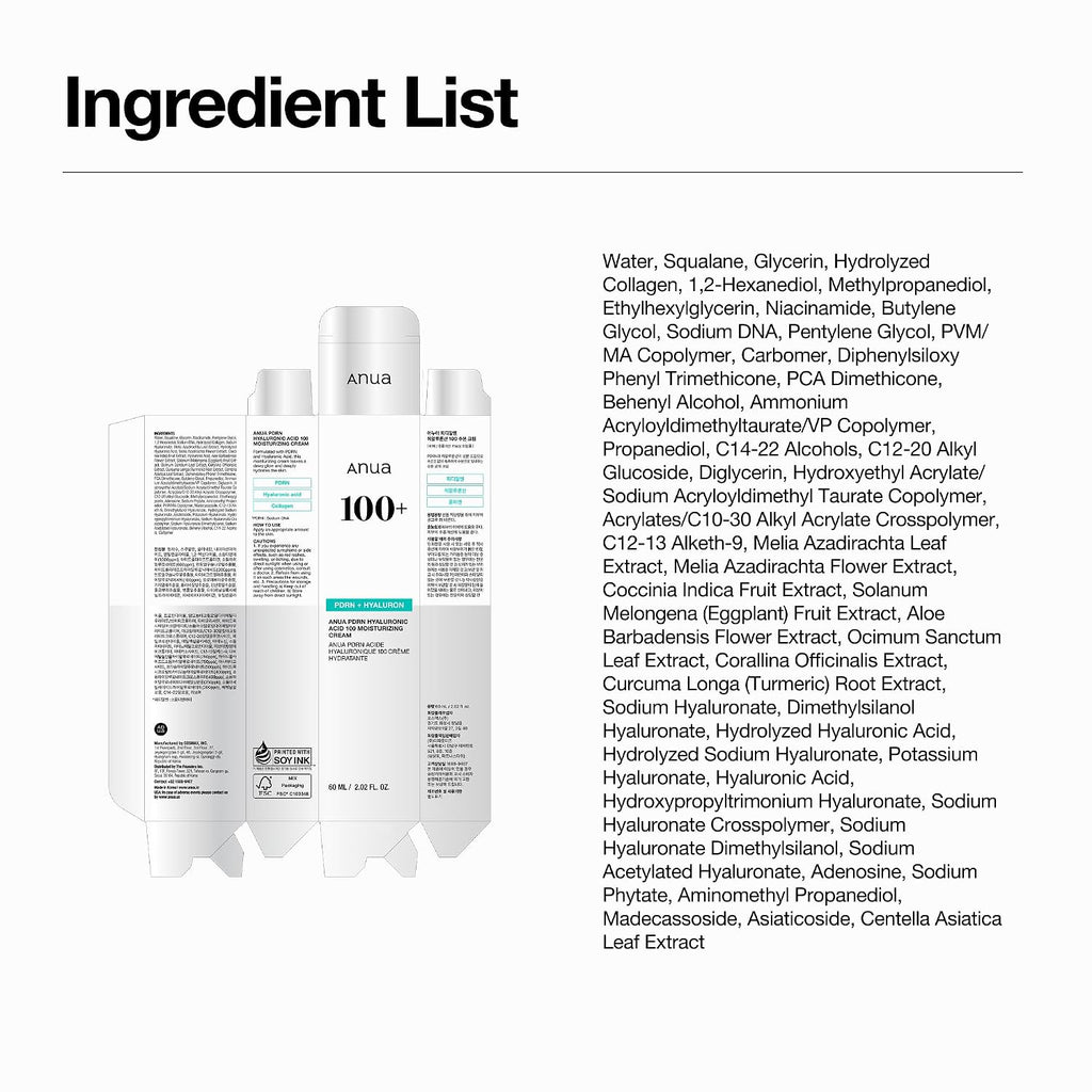 Anua PDRN Hyaluronic Acid 100 Moisturizing Cream, 60ml