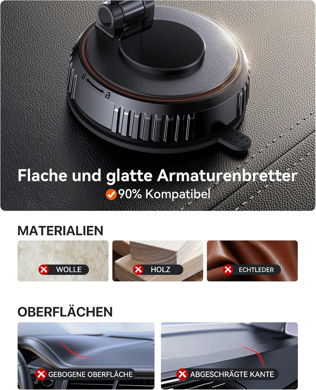 Miracase [2026 Upgraded Handyhalterung Auto Handy Halterung,Universal Car Phone Holder[Stärkste Saugnapf & Lüftungshaken] 360° Drehbar kfz autohalterung Lautsprecher für iPhone Samsung Galaxy Google