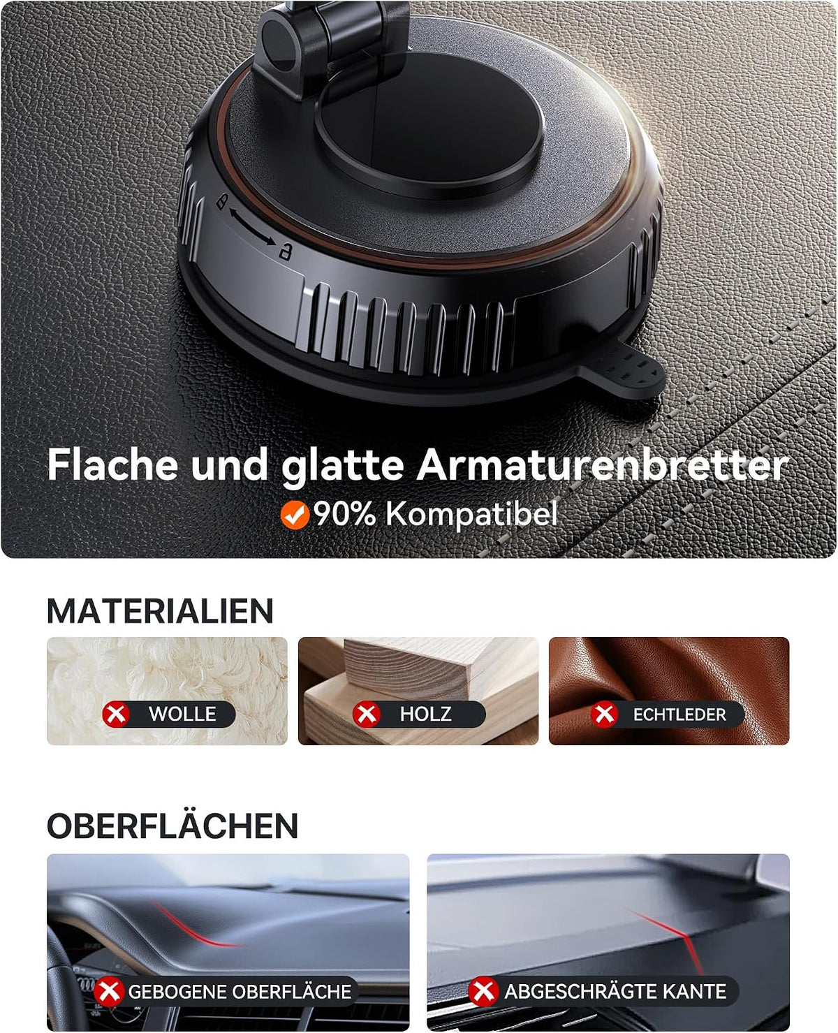 Miracase [2026 Upgraded Handyhalterung Auto Handy Halterung,Universal Car Phone Holder[Stärkste Saugnapf & Lüftungshaken] 360° Drehbar kfz autohalterung Lautsprecher für iPhone Samsung Galaxy Google