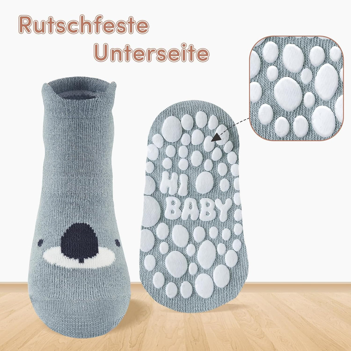 SockWaddles Chaussettes de bébé, 5 paires de chaussettes antidérapantes ABS respirantes pour enfants, chaussettes de bébé en coton, garçons et filles avec des animaux et des licornes