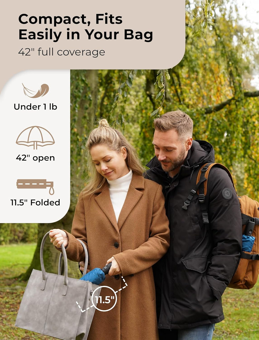 TUMELLA Strongest Windproof Travel Umbrella (Compact, 100MPH Wind-Tested), Light, Portable, One-Handed Use, Automatic Folding Rain Umbrella, Durable, Premium Grip, Fits Car & Backpack