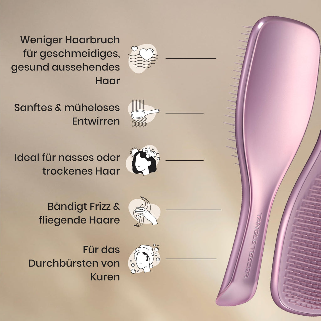 Tangle Teezer Ultimate Detangler Haarbürste – Nasses & Trockenes Haar – Entwirrungsbürste für Alle Haartypen – Zweistufige Borsten Reduzieren Haarbruch & Knoten – Champagner Gold mit Chrom-Finish