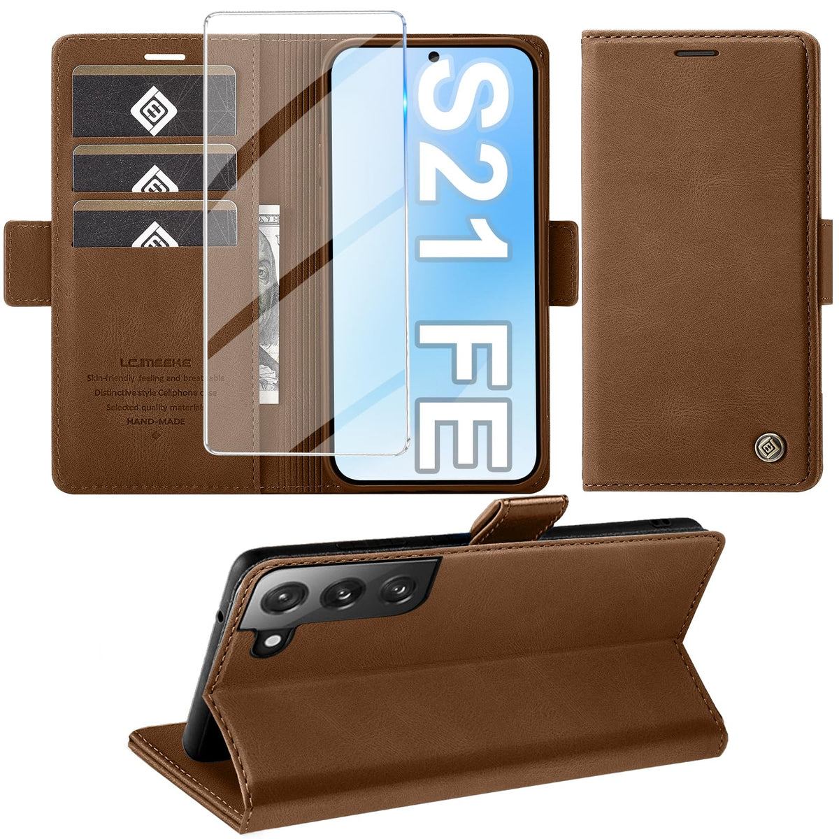Giyer Handyhülle für Samsung Galaxy S24 5G Hülle mit Schutzfolie, Schutzhülle Galaxy S24 5G PU-Leder Wallet Flip Case Standfunktion Kartenfach Klapphülle für Samsung S24 5G Full Cover (Grün)