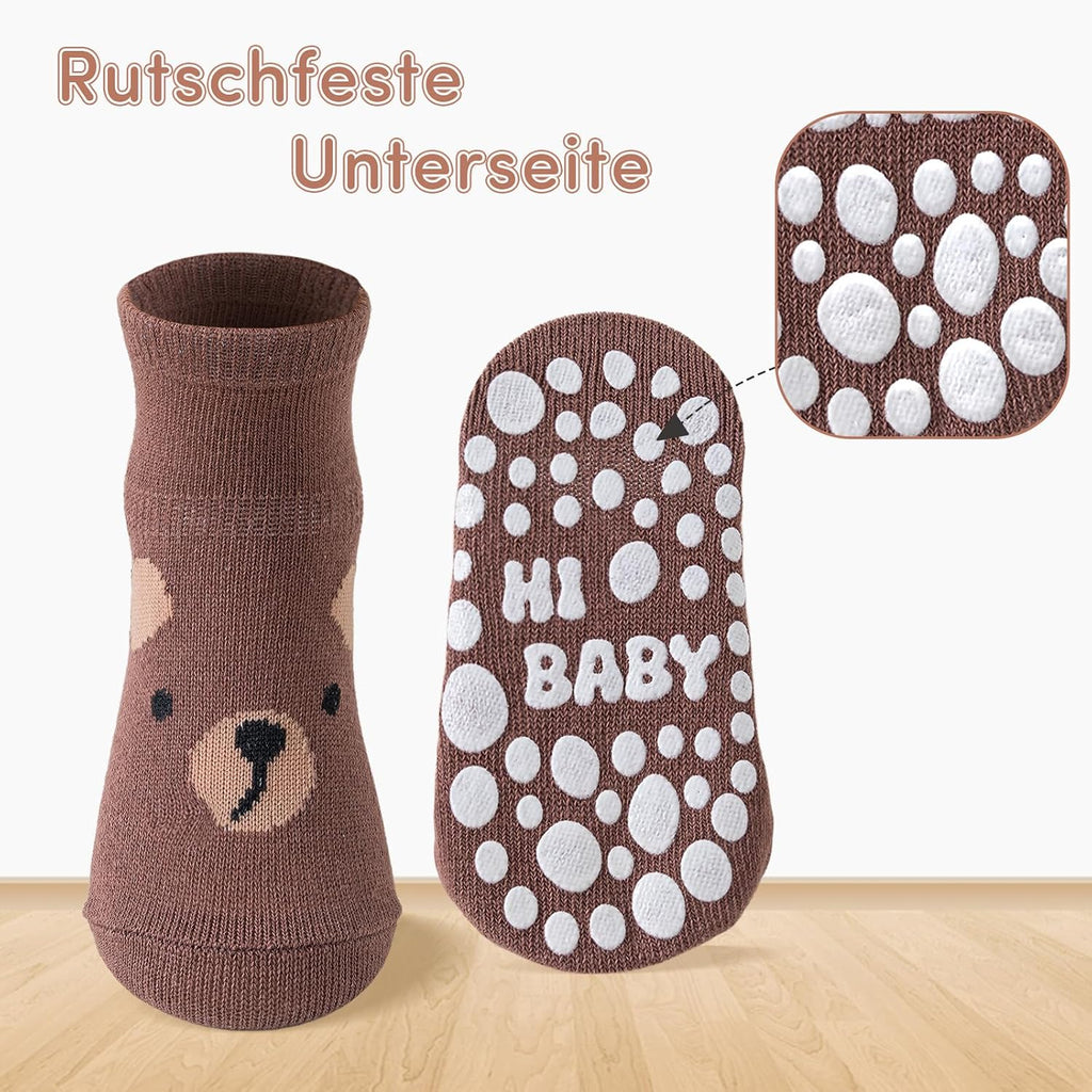SockWaddles Chaussettes de bébé, 5 paires de chaussettes antidérapantes ABS respirantes pour enfants, chaussettes de bébé en coton, garçons et filles avec des animaux et des licornes