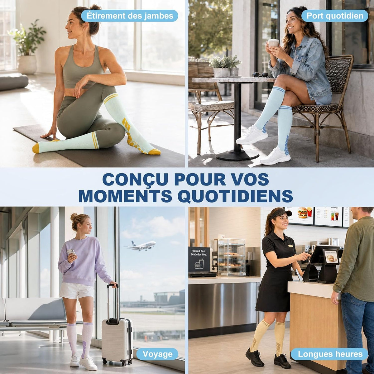 CAMBIVO Bas de Contention Femme Homme 3Paires, Chaussettes de Compression 20-30mmHg, Chaussette Contention Classe 2, pour Circulation Sanguine, Course a Pied, Voyage Avion, Sport, Running, Infirmiere