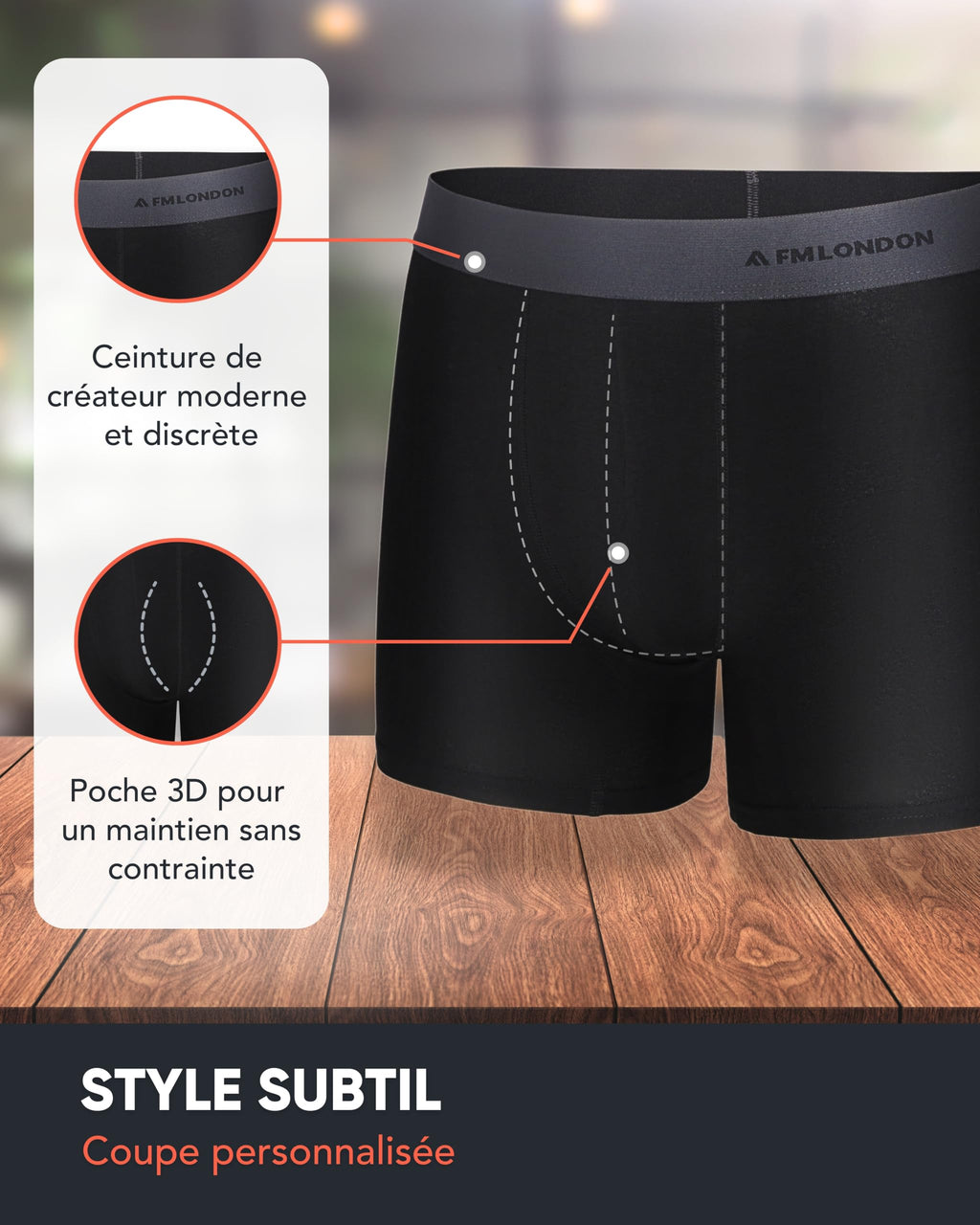 FM London Lot de 7 Boxers Respirants Homme sans Étiquette, Extensibles