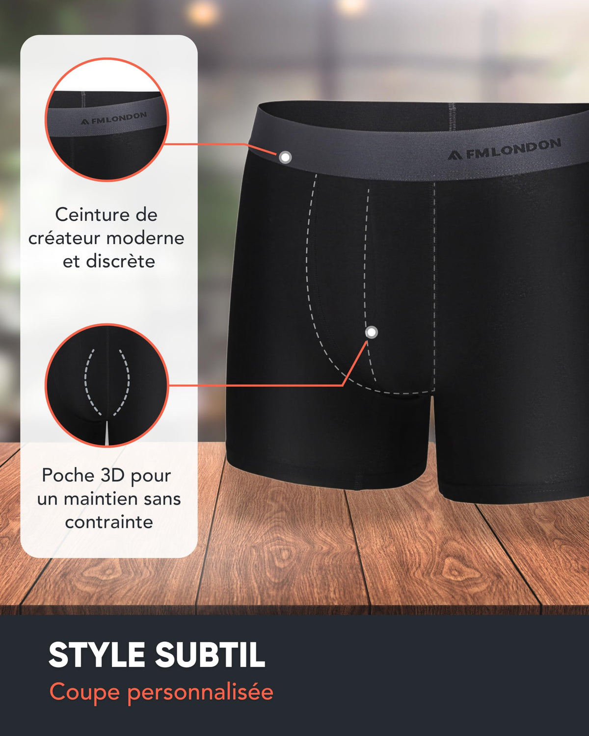 FM London Lot de 7 Boxers Respirants Homme sans Étiquette, Extensibles