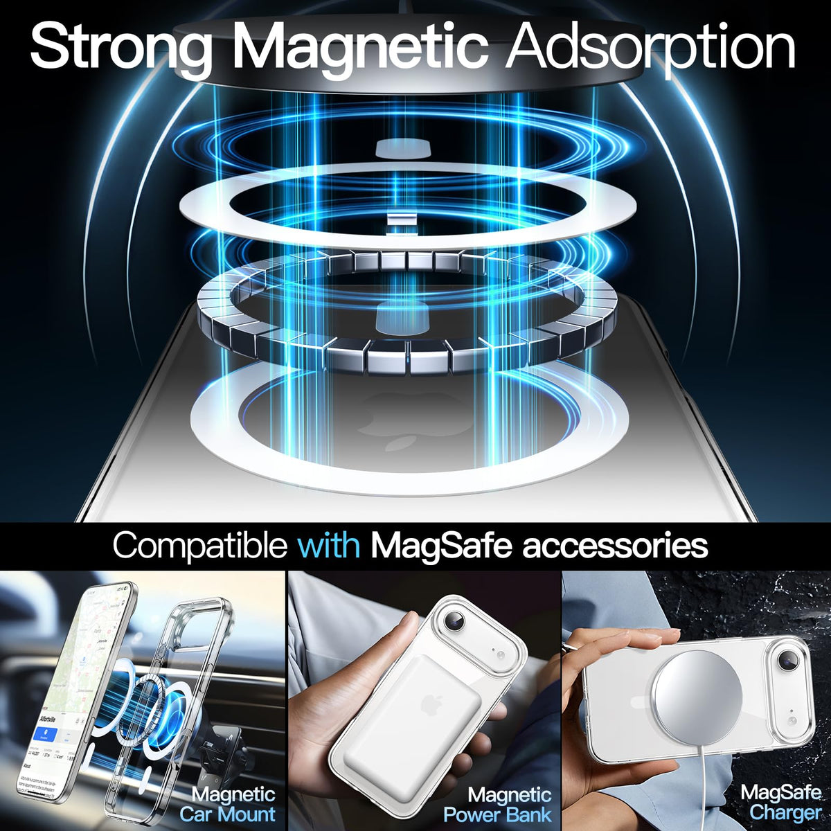 JETech Magnetische Hülle für iPhone 17, Durchsichtig