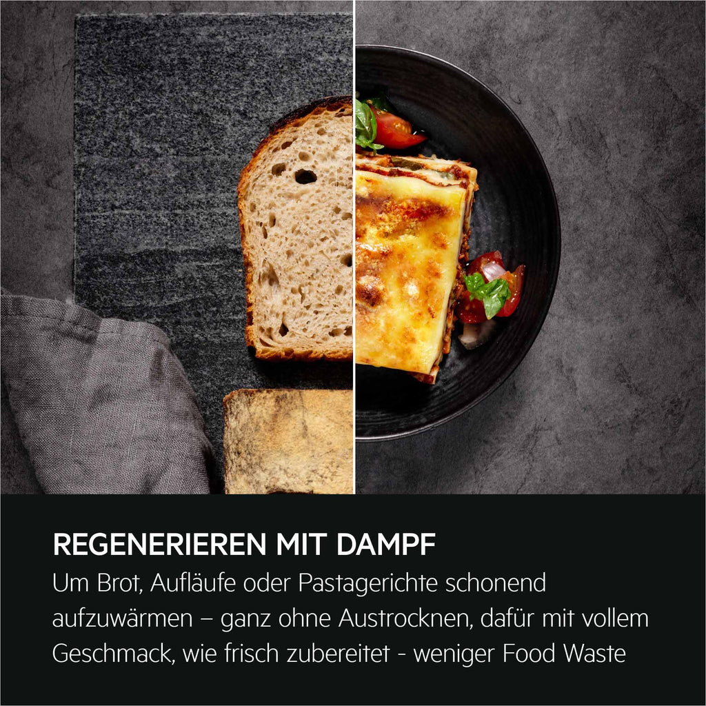 AEG Einbaubackofen, Serie 5 Ringheißluft: Gleichmäßige Garergebnisse auf 3 Ebenen, Pyrolyse Selbstreinigung, 45 Automatikprogramme, LED-Touchdisplay, Schnellaufheizung, Edelstahl, OU5PB40WSM