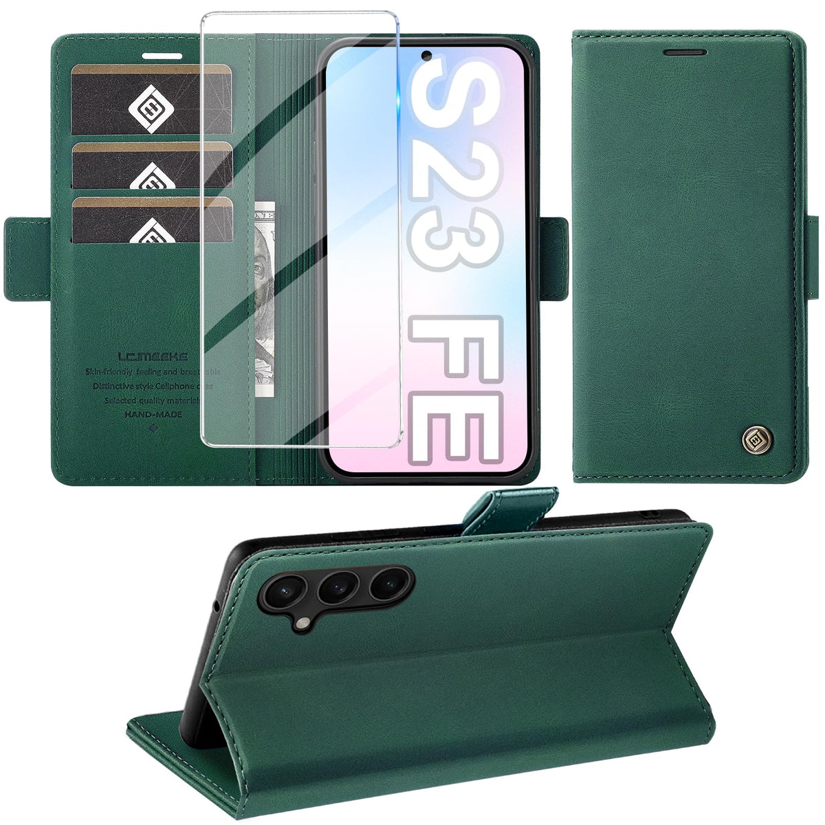 Giyer Handyhülle für Samsung Galaxy S24 5G Hülle mit Schutzfolie, Schutzhülle Galaxy S24 5G PU-Leder Wallet Flip Case Standfunktion Kartenfach Klapphülle für Samsung S24 5G Full Cover (Grün)