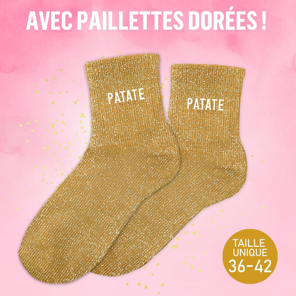 MASSA Chaussettes Paillettes - Taille Unique - Parfaite, Unique, Wesh, Tana, Princesse, Pipelette, Raleuse, Gourmande, Aigrie, Mamounette - Chaussettes à Paillettes