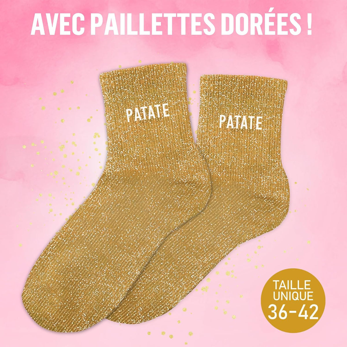 MASSA Chaussettes Paillettes - Taille Unique - Parfaite, Unique, Wesh, Tana, Princesse, Pipelette, Raleuse, Gourmande, Aigrie, Mamounette - Chaussettes à Paillettes